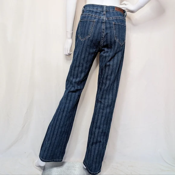 Dark Blue Striped Denim High Rise Bootcut Jeans - Picture 10 of 13